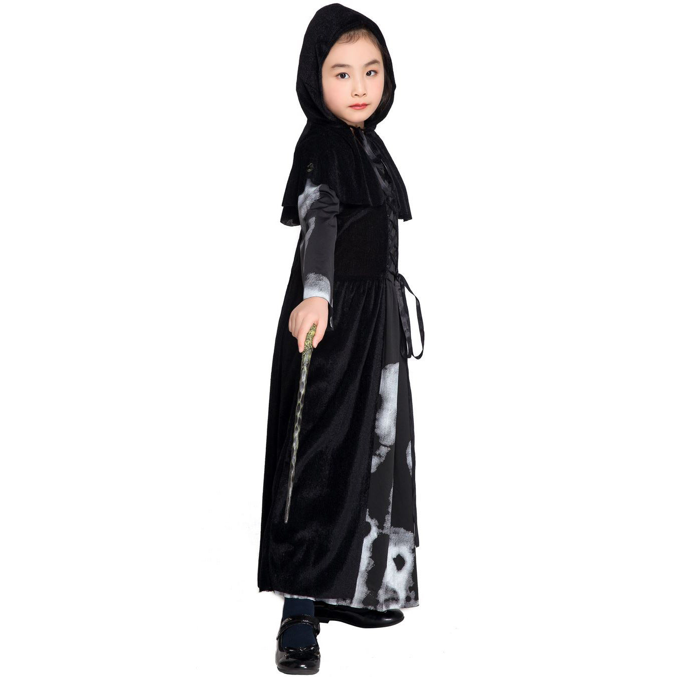 Kids Skull Print Witch Costume