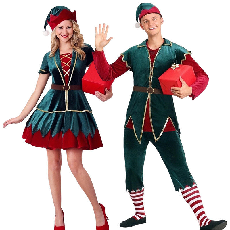 Christmas clown costume, Christmas green couple costume, Christmas costume, stage performance costume