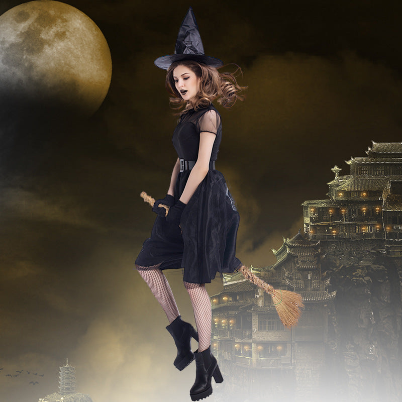 Pixel costume Halloween new black veil witch costume witch costume temperament witch night ghost game clothes spot