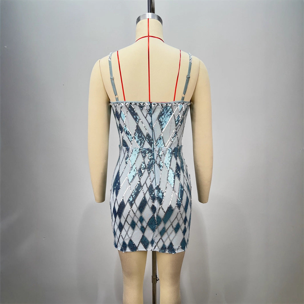 Performance Costume Set - Sleeveless Waist-Cut  Fashion Luxury Celebrity Dress
