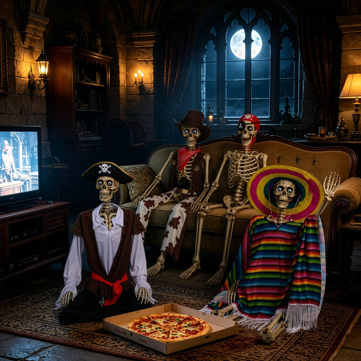 Yescom 5.6ft Skeleton Posable Halloween Decoration with Pirate, Cowboy, Day of Dead Costume
