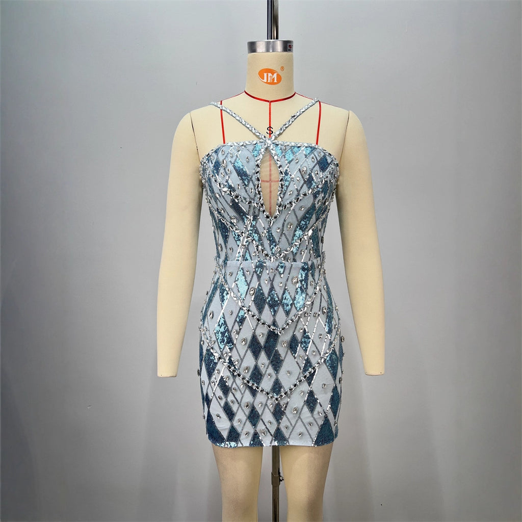 Performance Costume Set - Sleeveless Waist-Cut  Fashion Luxury Celebrity Dress