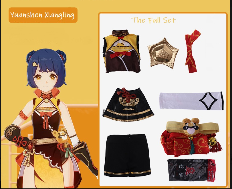 Game Yuanshen Xiangling Cosplay Sweet Women Suit Halloween Costume Lovely Outfit