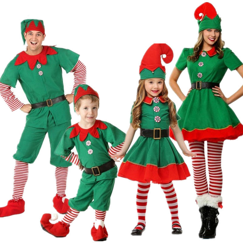 Foreign trade popular style Halloween costume children's Christmas elf costume Parent-Child Costume Festival adult men's and women's green Christmas clothes