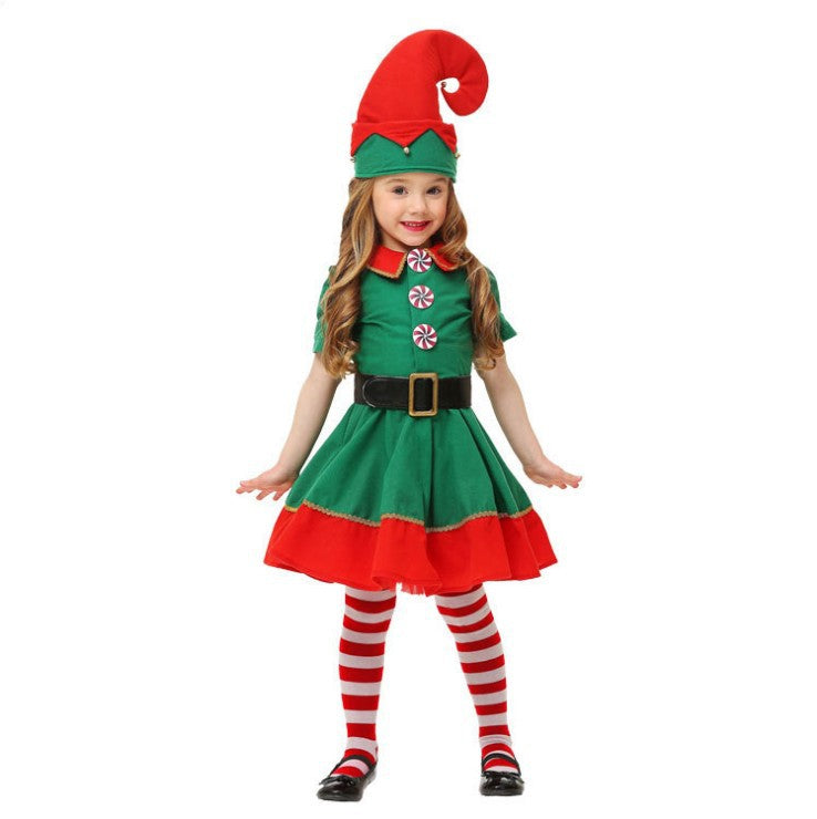 Foreign trade popular style Halloween costume children's Christmas elf costume Parent-Child Costume Festival adult men's and women's green Christmas clothes