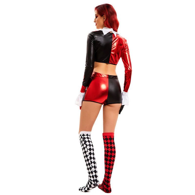 Circus Halloween Costume Black and Red Bodysuit Sexy Jester Costume Clown Costume Stage Performance Outfit