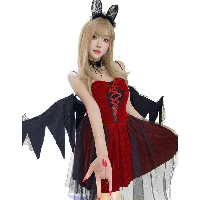 Angel Cosplay Costume Halloween Costume Red Angel Dress Dark Gothic Vampire Demon Costume