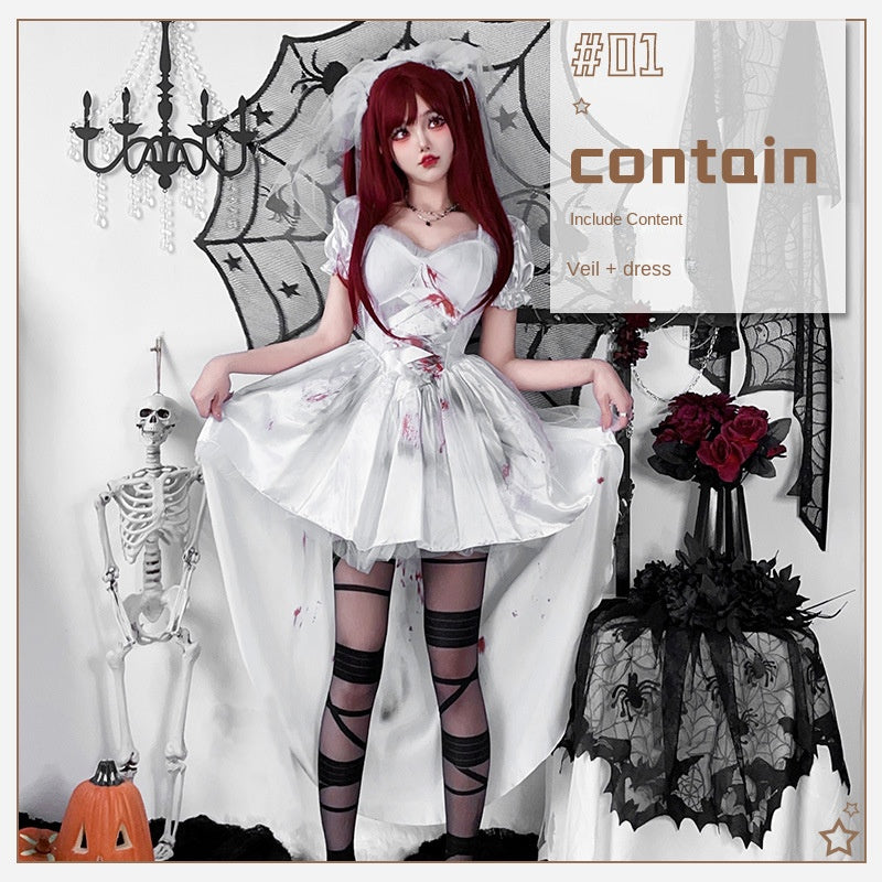 European and American style dark goth Halloween costume, adult witch costume, tailcoat, vampire bride performance dress
