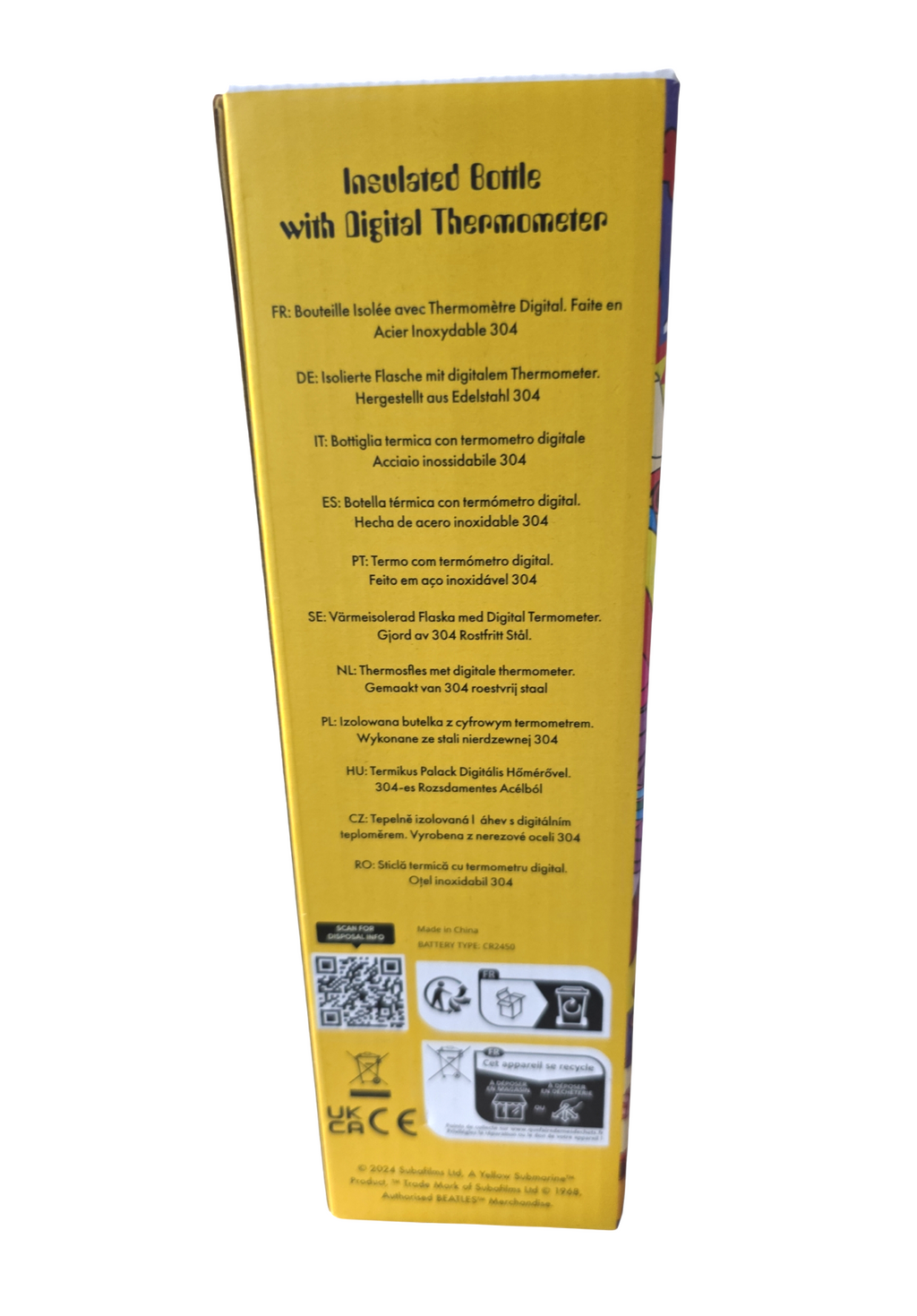 The Beatles Yellow Submarine - Water Bottle 15oz w/Thermometer Official