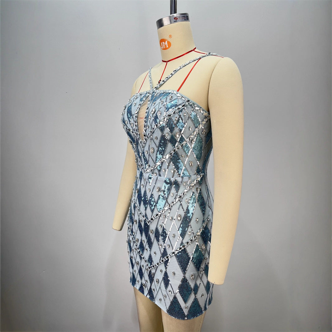 Performance Costume Set - Sleeveless Waist-Cut  Fashion Luxury Celebrity Dress