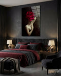Rose And Woman Glass Wall Art