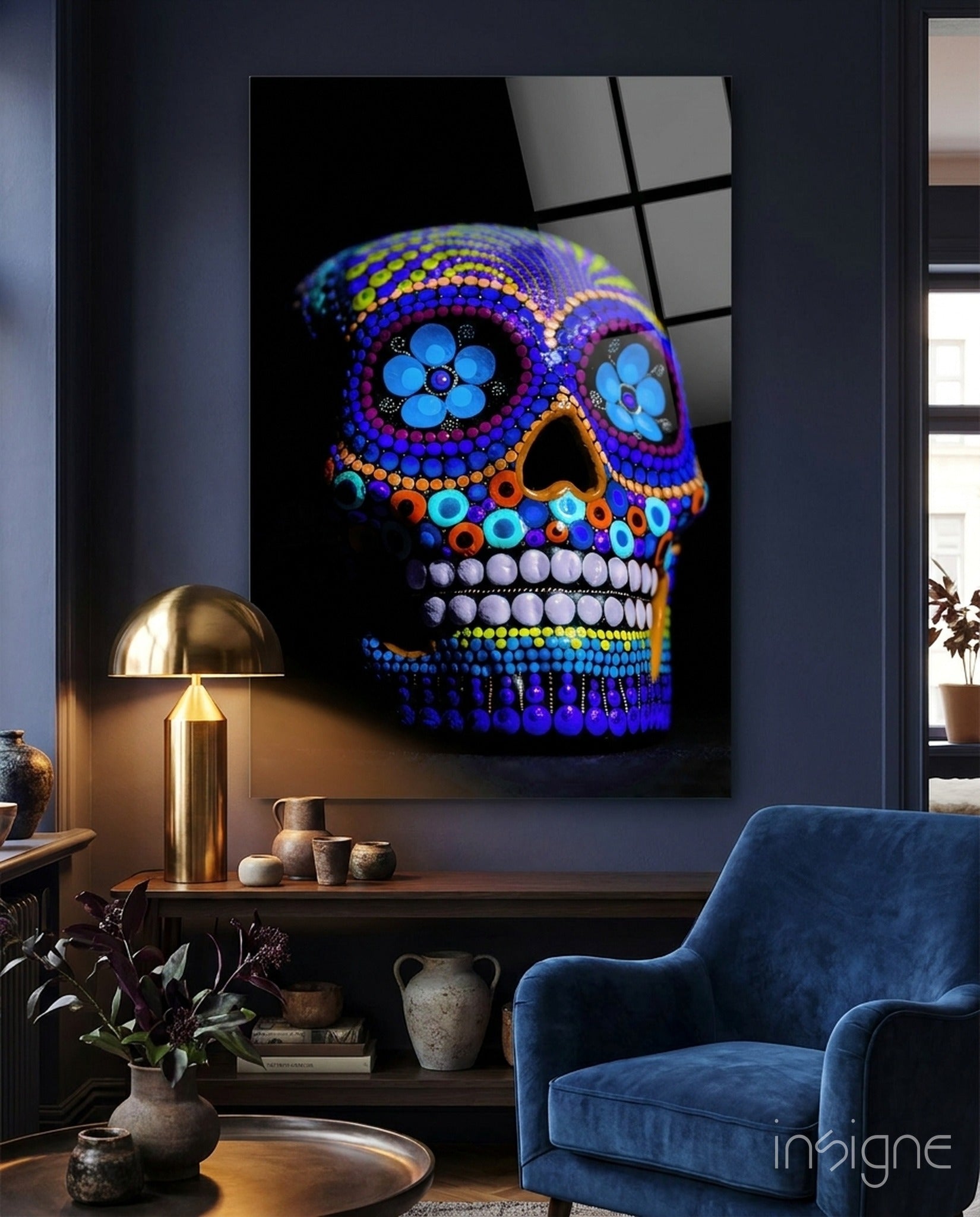 Sugar Skull Glass Wall Art