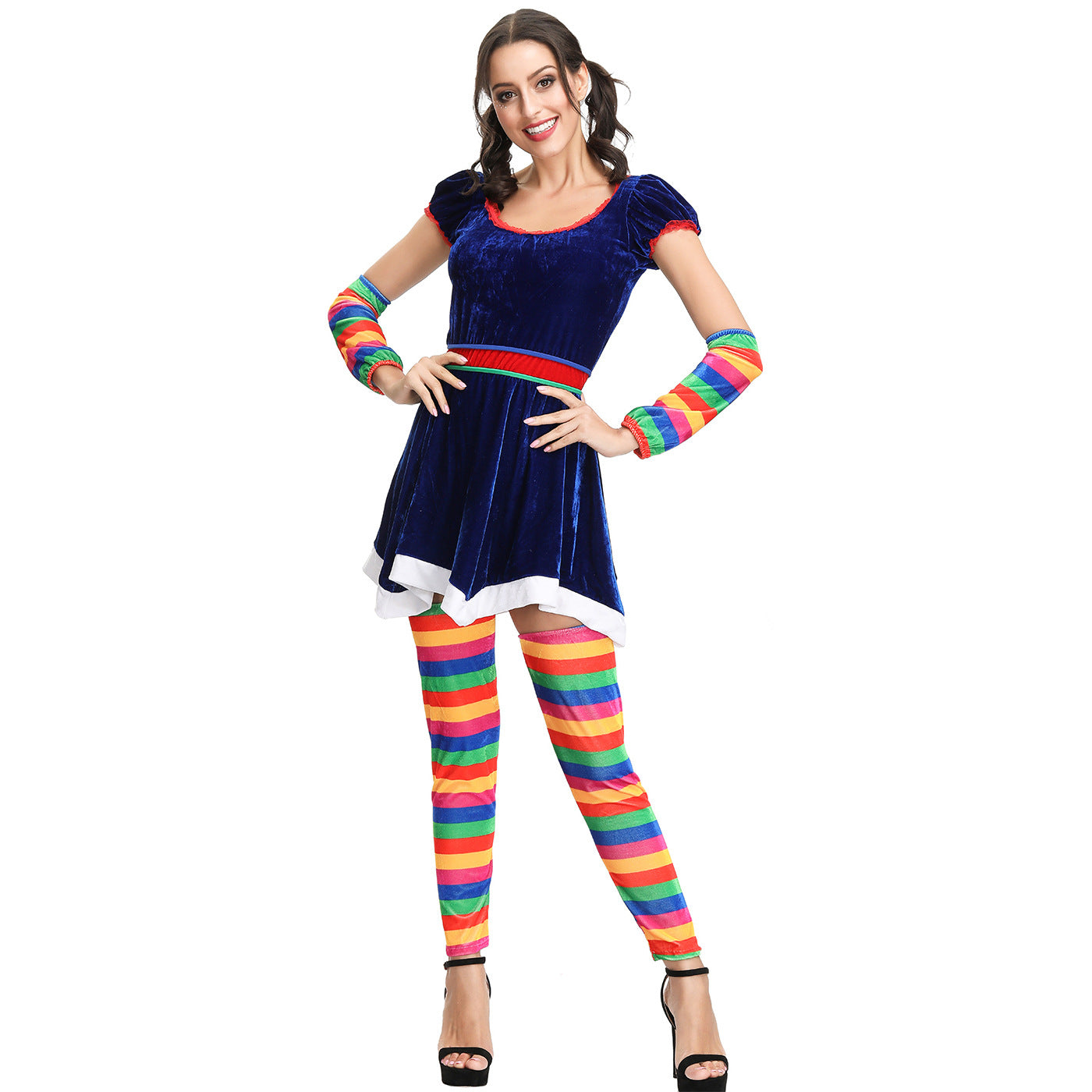 Rainbow striped Christmas costume Halloween party costume Drama circus clown COS costume Stage costume