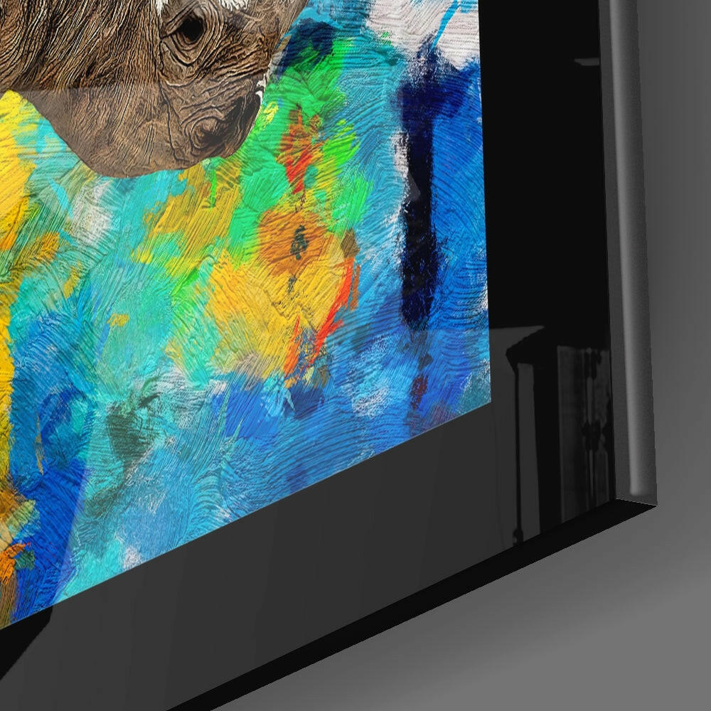 Colored Rhinoceros Glass Wall Art