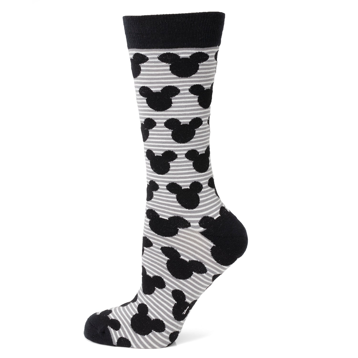 Disney Mickey Mouse Stripe Gray Sock and Mickey Blue Lapel Pin Gift Set