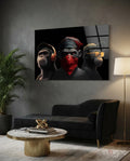 3 Wise Monkey Glass Wall Art  || Designer Collection