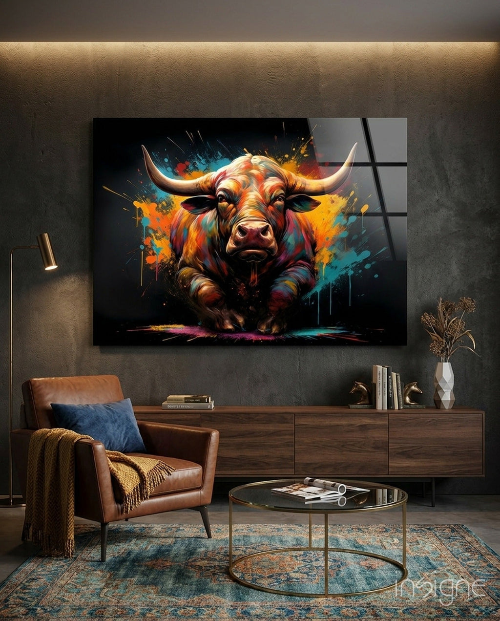 Bull Glass Wall Art|| Designer's Collection