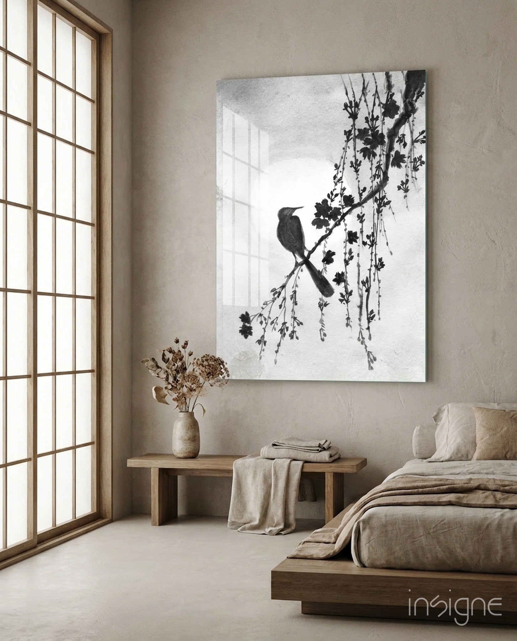 Bird on the Branch Glass Wall Art || Designer Collection
