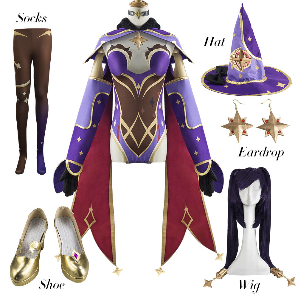 Copy of in Stock S-XL Mona Genshin Impact Cosplay Costume Wig Hat Anime Sexy Jumpsuit Halloween Carnival Party Outfits for Women