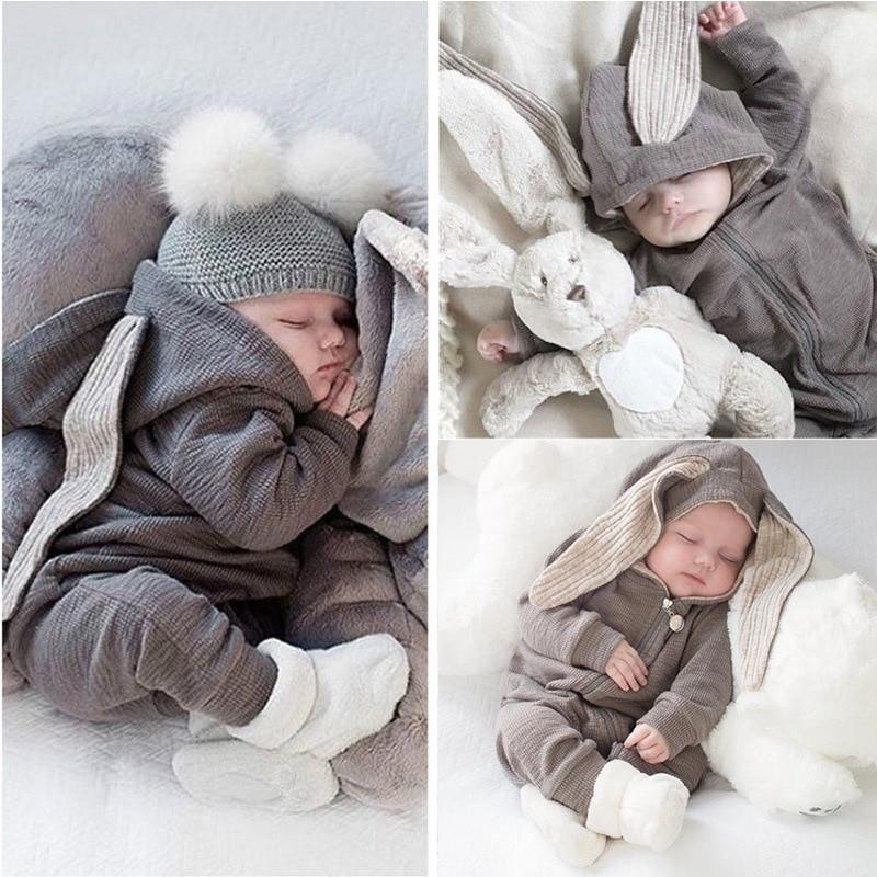 Elegant Baby Clothes Rompers Jumpsuits Newborn Cartoon Little Bee Rabbit Ears Zipper Clothes Cotton Jackets For Kids