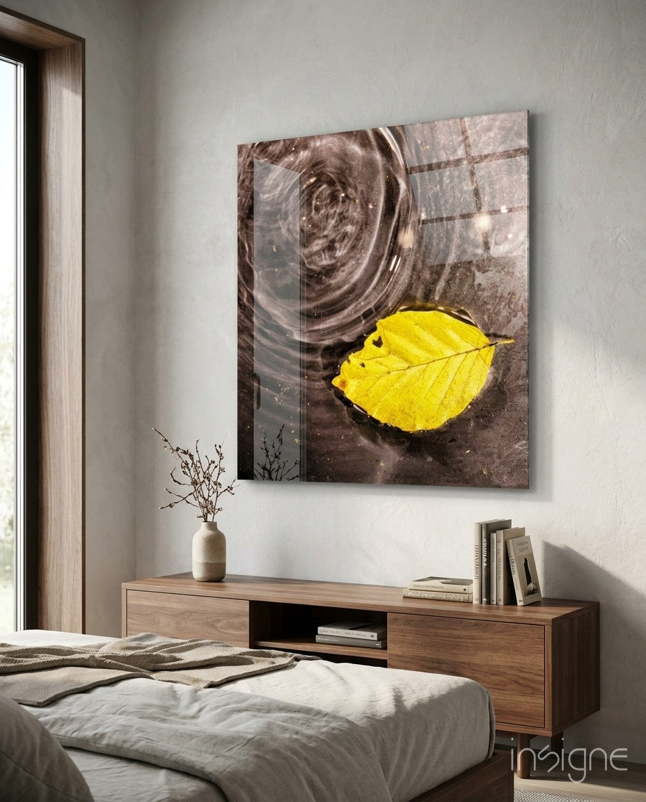 Yellow Leaf Glass Wall Art
