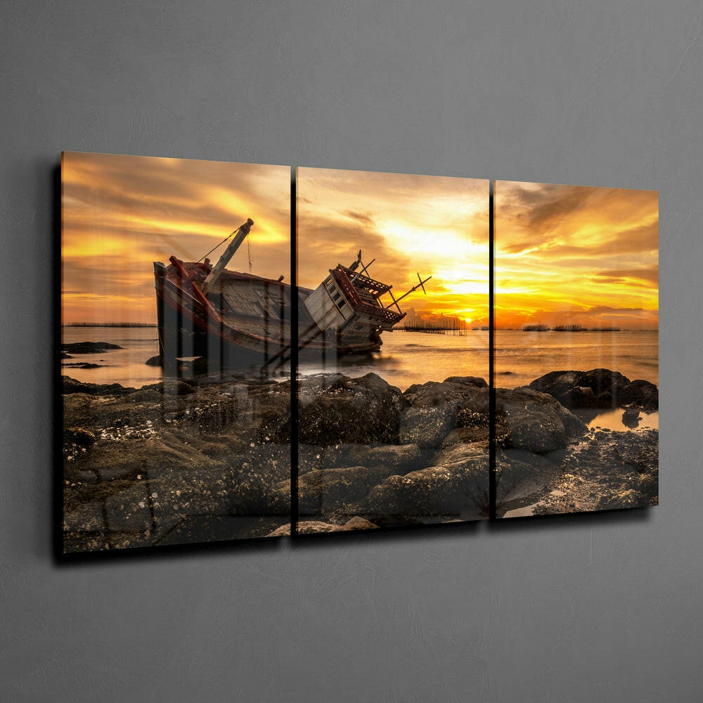 Abandoned Boat Mega Glass Wall Art