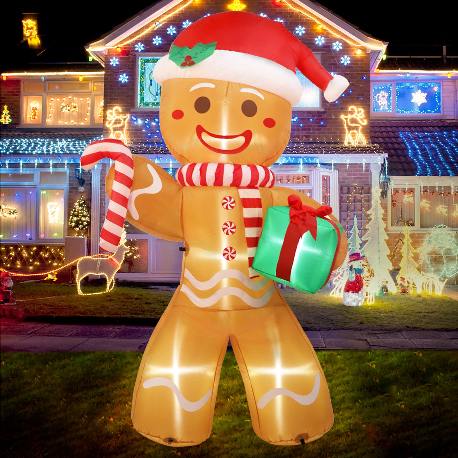 Christmas inflatable gingerbread man inflatable cane doll inflatable luminous Christmas atmosphere outdoor courtyard decoration