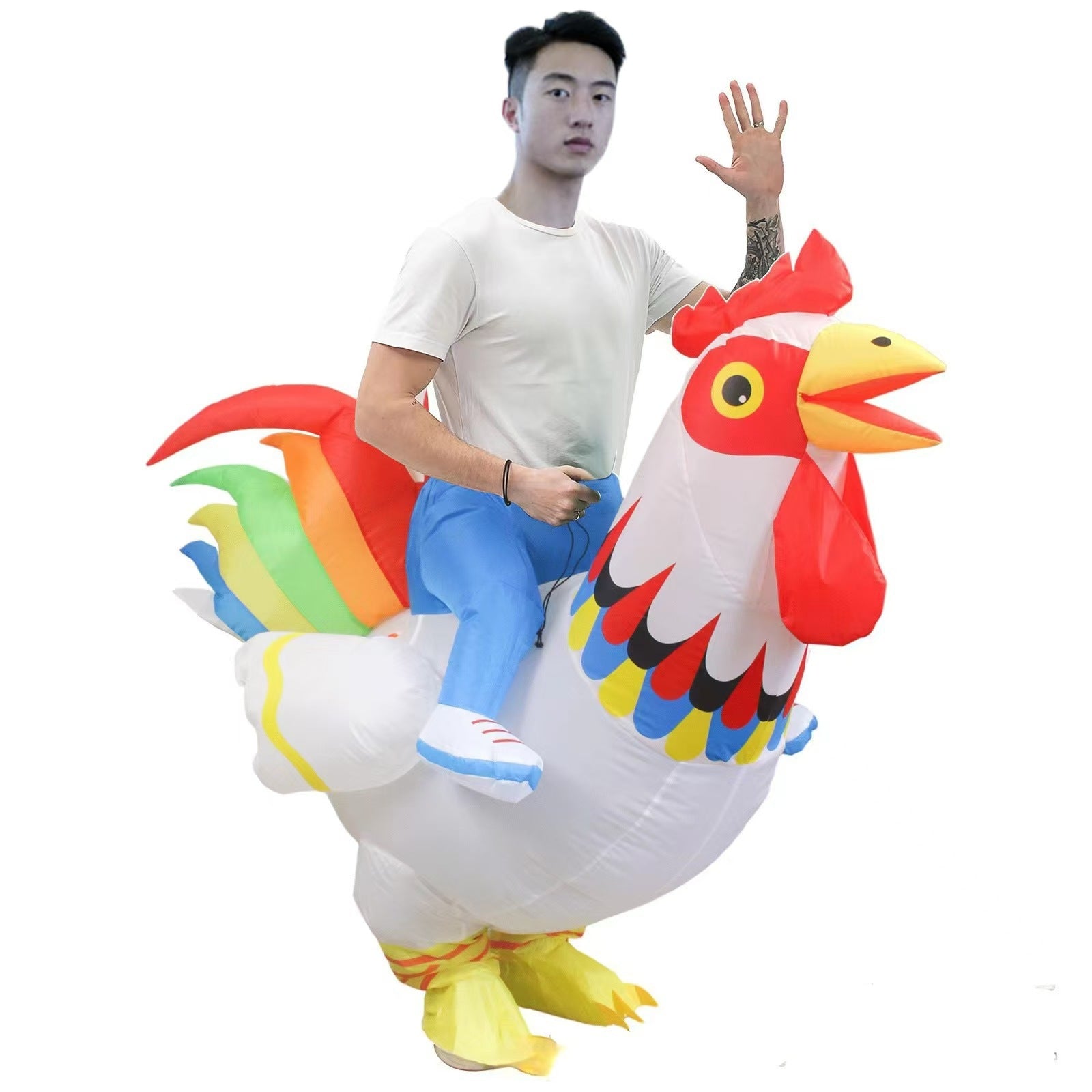 funny walking chicken rooster costume adult holiday party performance wear mount colorful wings big white chicken inflatable clothing