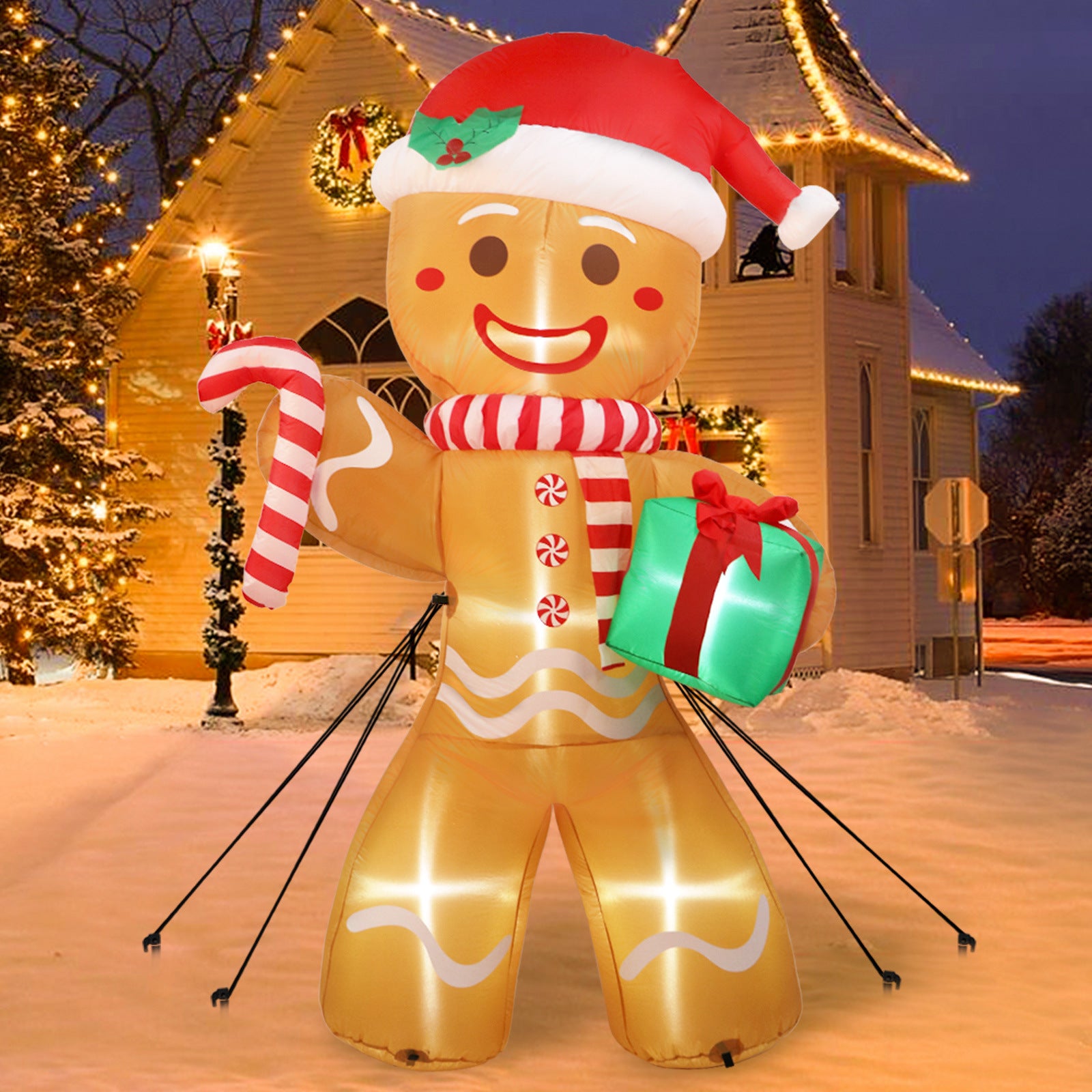 Christmas inflatable gingerbread man inflatable cane doll inflatable luminous Christmas atmosphere outdoor courtyard decoration