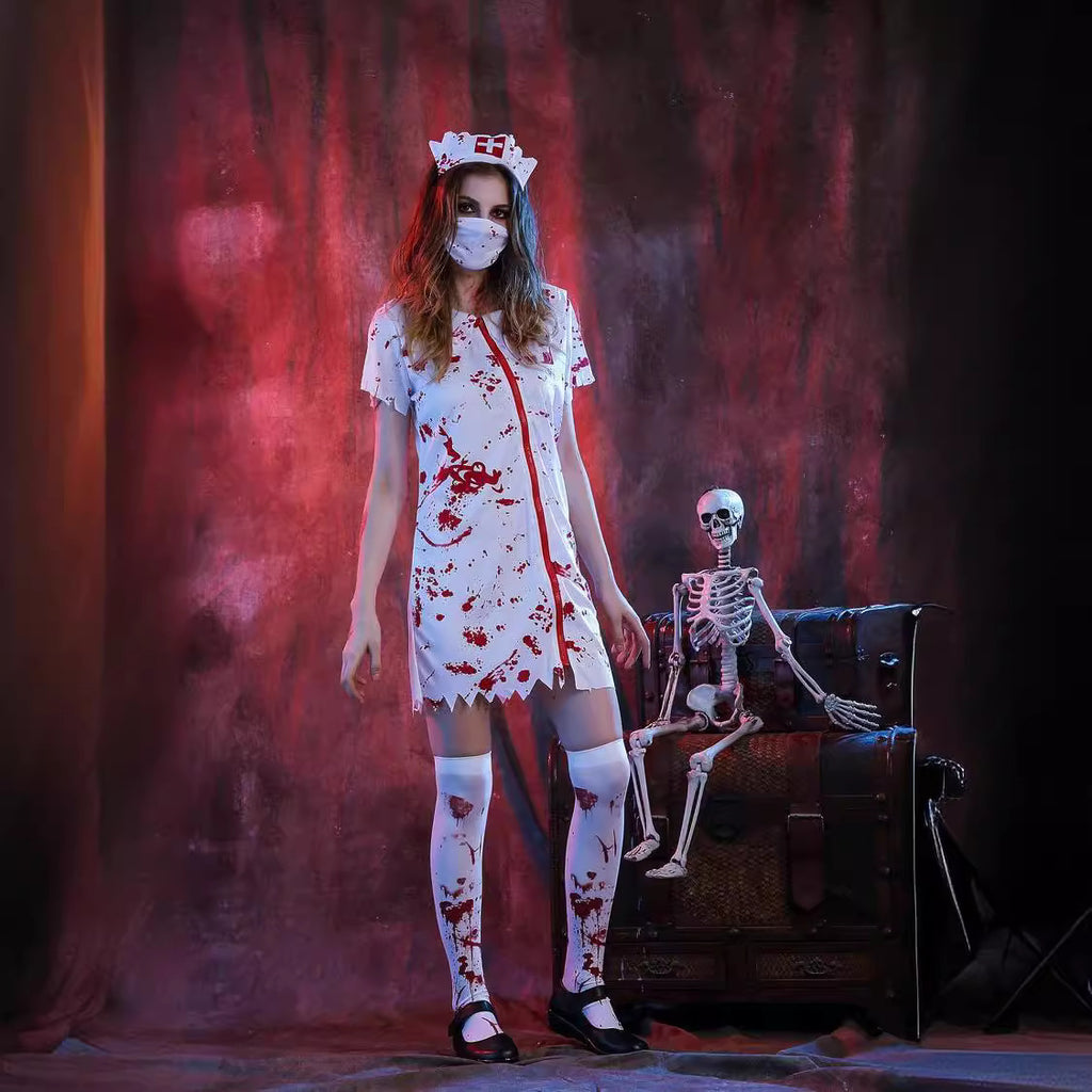 Halloween costume Halloween horror bloody nurse costume zombie adult female doctor's overall couple