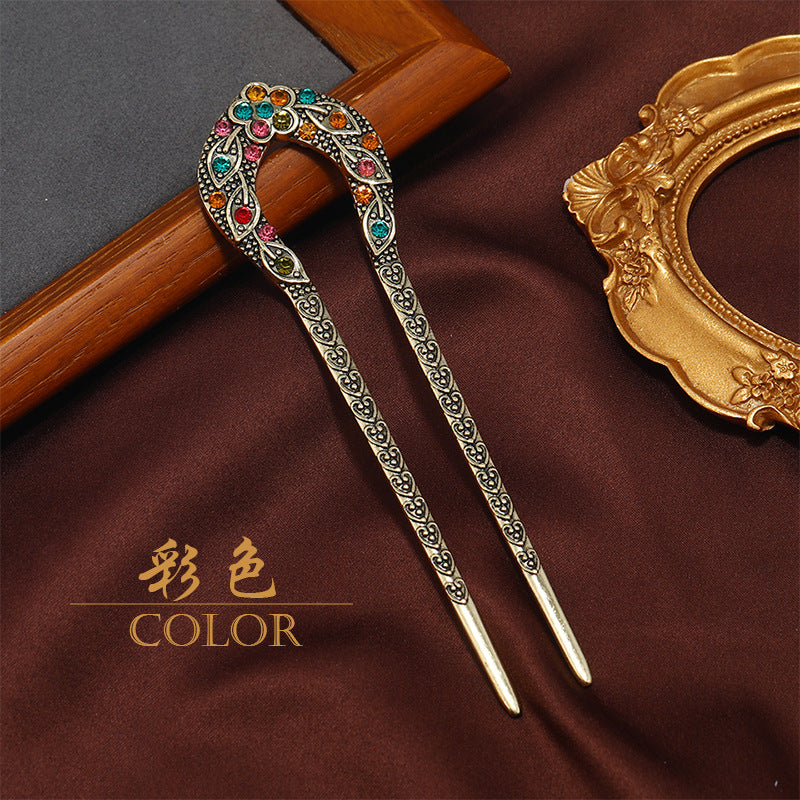 Costume Headdress bridal hairpin U-shaped diamond alloy Crown ancient costume Han Chinese clothing headdress costume headdress bridal hair