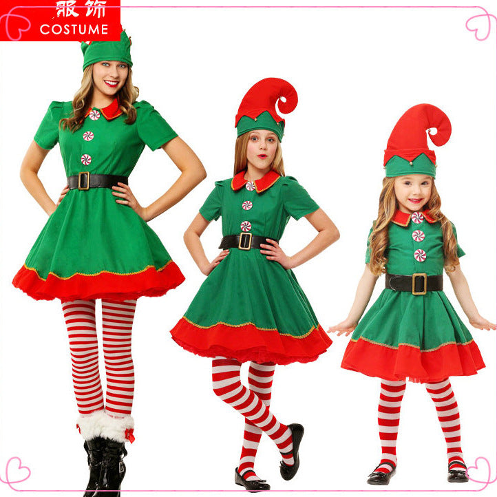 Foreign trade popular style Halloween costume children's Christmas elf costume Parent-Child Costume Festival adult men's and women's green Christmas clothes
