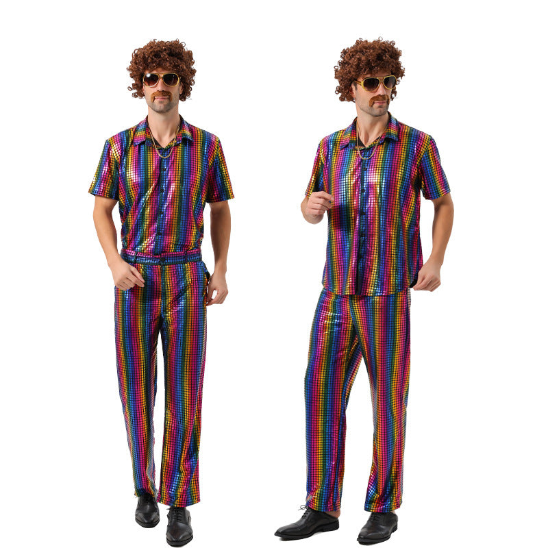 New Men's retro disco funny hip hop dance suit cosplay cos costume Halloween costume