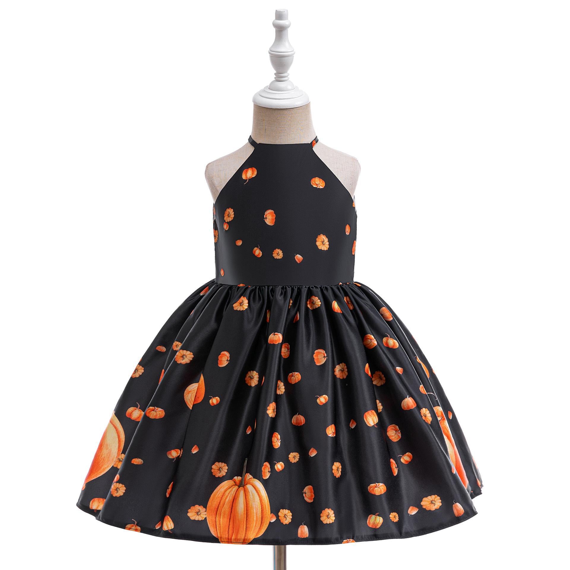 Girls' Halloween pumpkin dress children's stage performance costume witch dress up costume sling princess dress