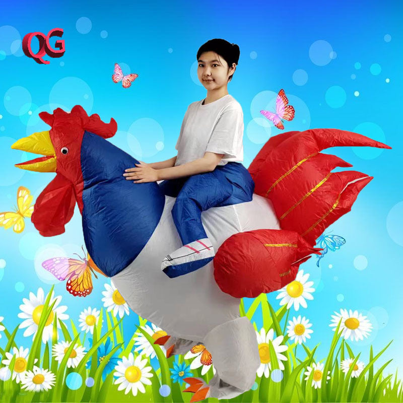 funny walking chicken rooster costume adult holiday party performance wear mount colorful wings big white chicken inflatable clothing