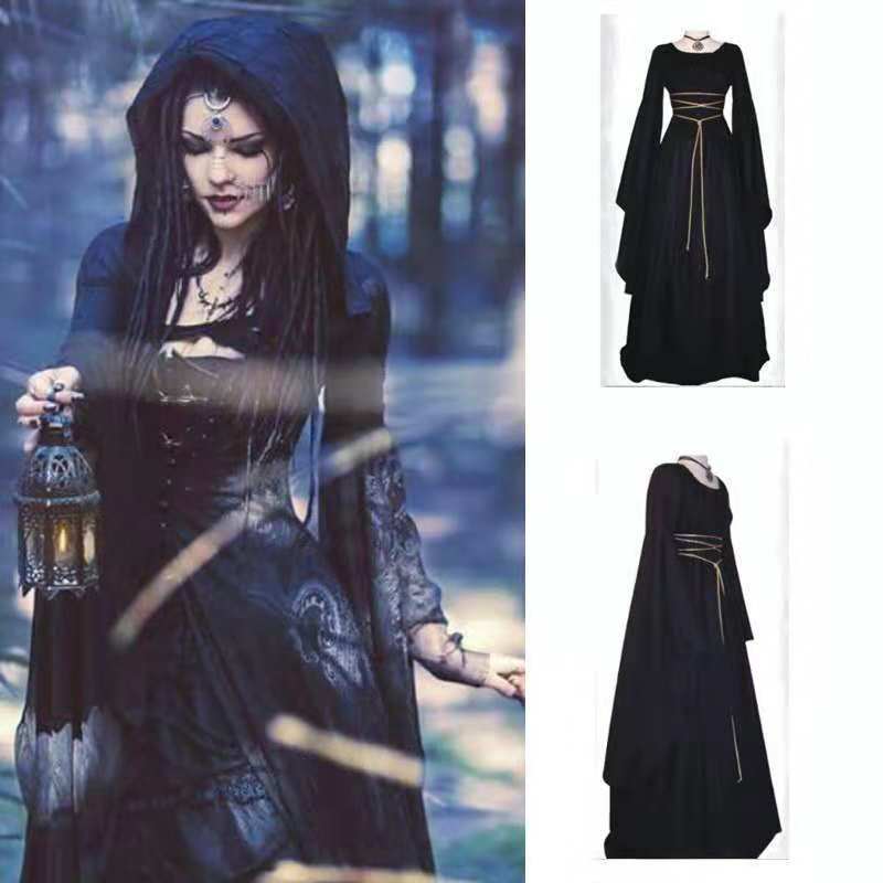 European and American Foreign Trade Amazon stage performance costume Halloween costume wizard Party black strap witch costume