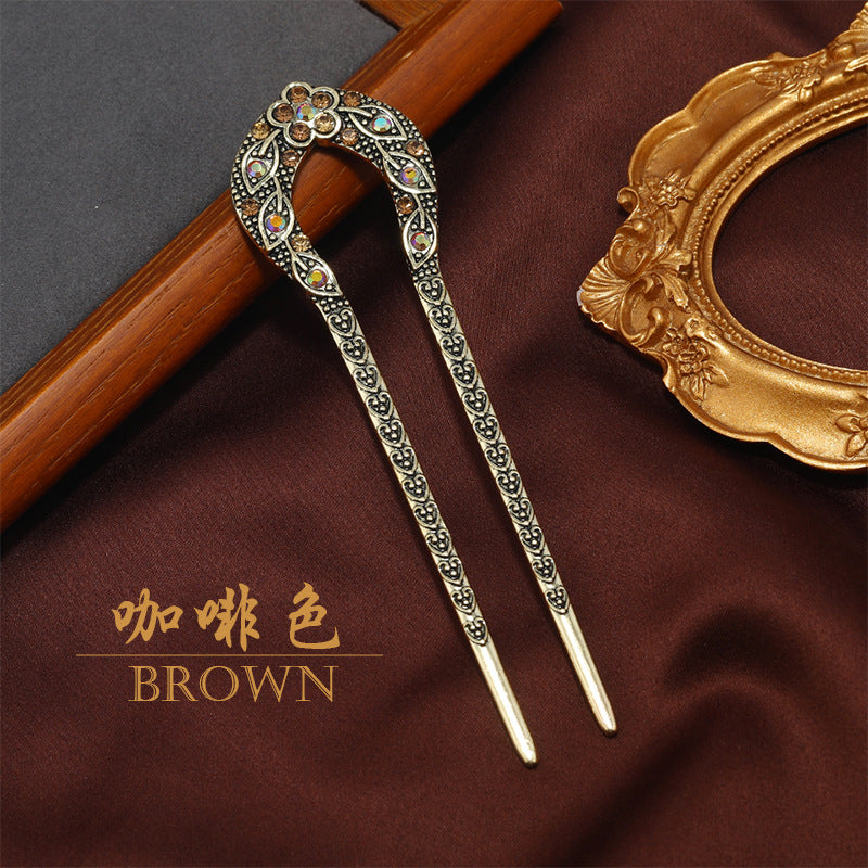 Costume Headdress bridal hairpin U-shaped diamond alloy Crown ancient costume Han Chinese clothing headdress costume headdress bridal hair