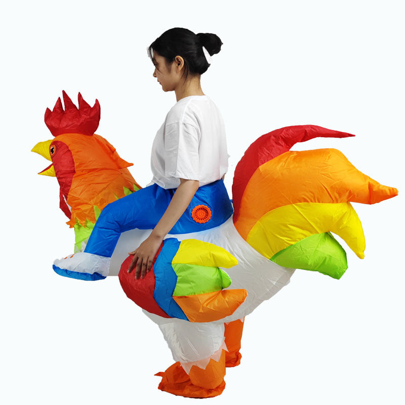 funny walking chicken rooster costume adult holiday party performance wear mount colorful wings big white chicken inflatable clothing