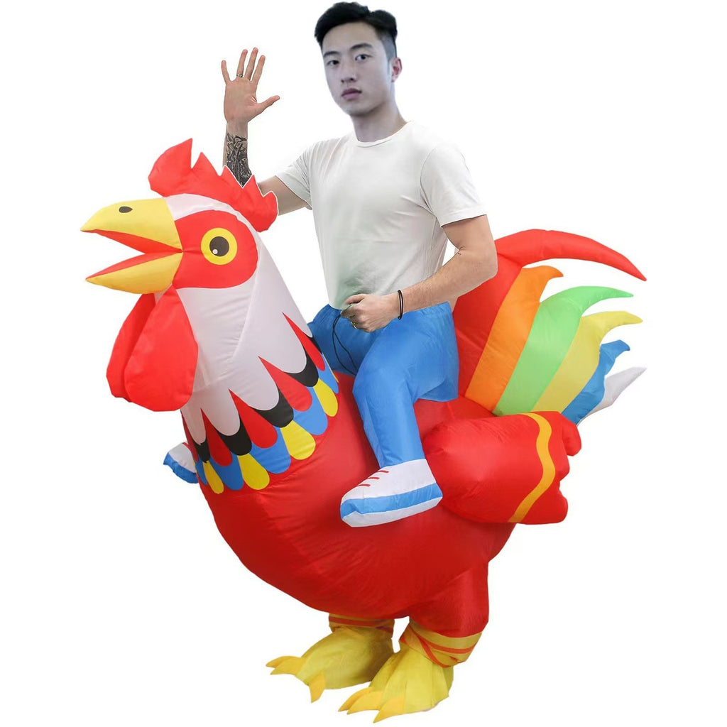 funny walking chicken rooster costume adult holiday party performance wear mount colorful wings big white chicken inflatable clothing