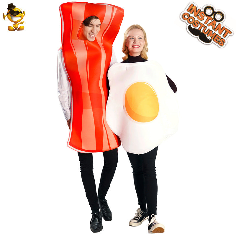 Halloween adult men and women couple poached egg bacon party costume funny food cosplay costume