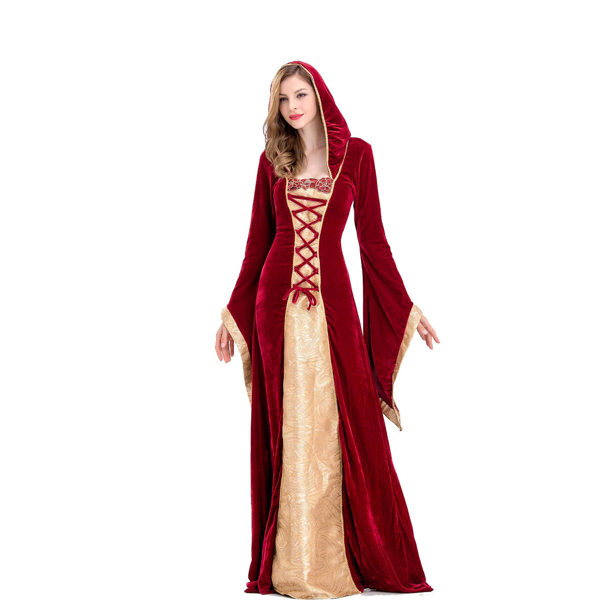 Halloween costume European vintage court long dress hooded dress Queen costume elastic court costume