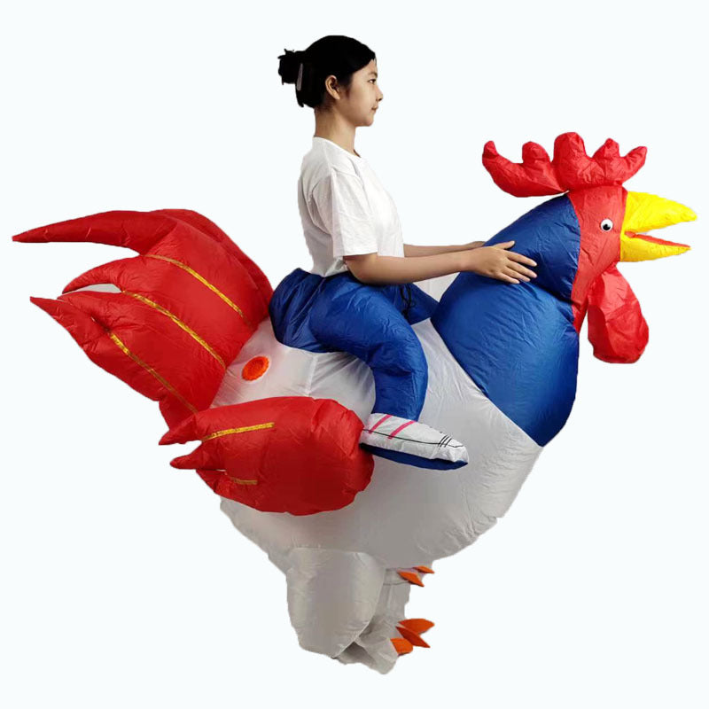 funny walking chicken rooster costume adult holiday party performance wear mount colorful wings big white chicken inflatable clothing