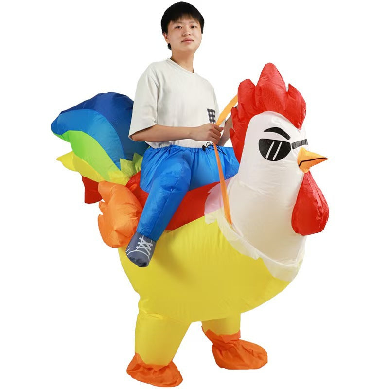 funny walking chicken rooster costume adult holiday party performance wear mount colorful wings big white chicken inflatable clothing
