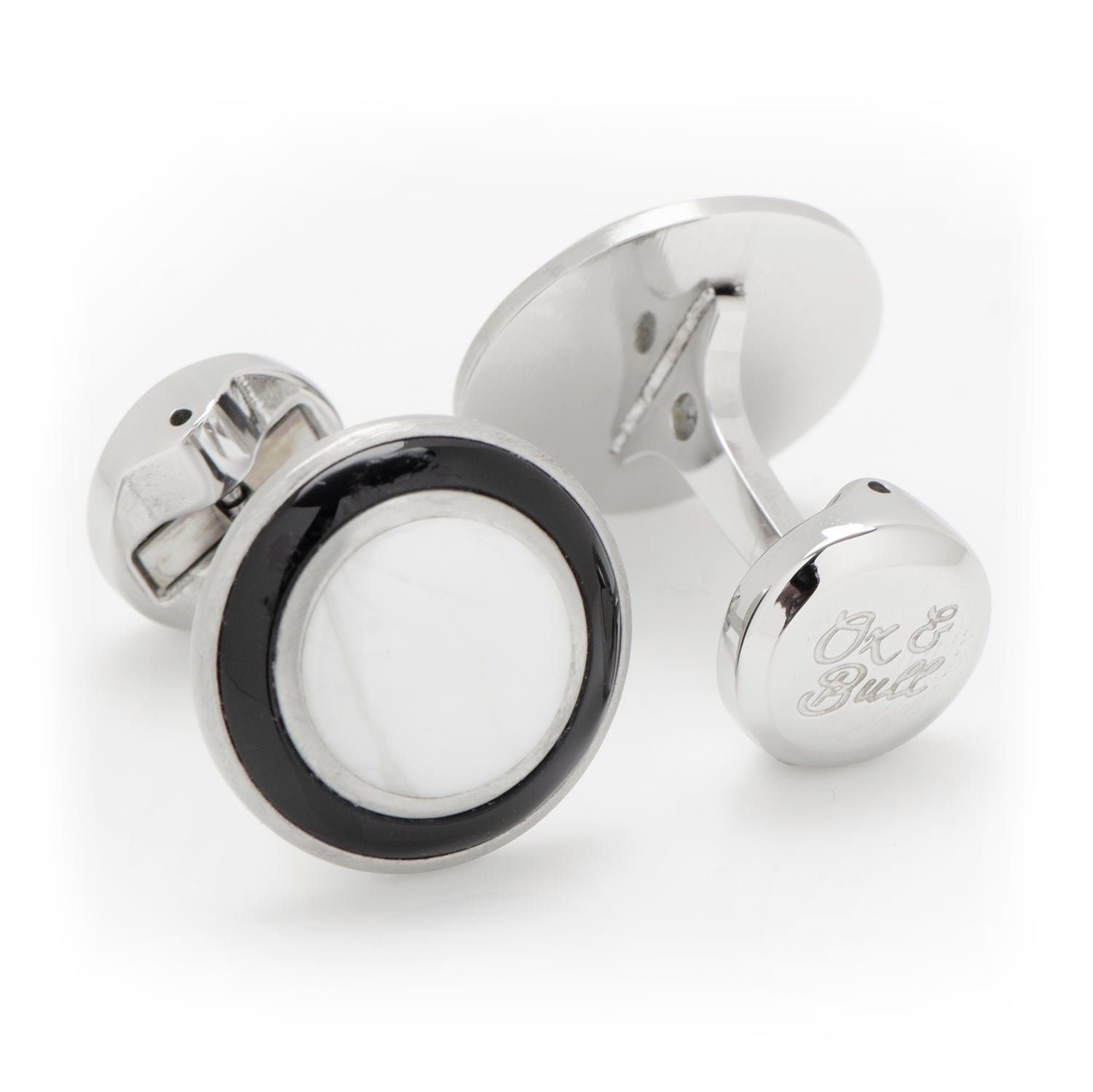 Jade with Onyx Ring Stainless Steel Cufflinks