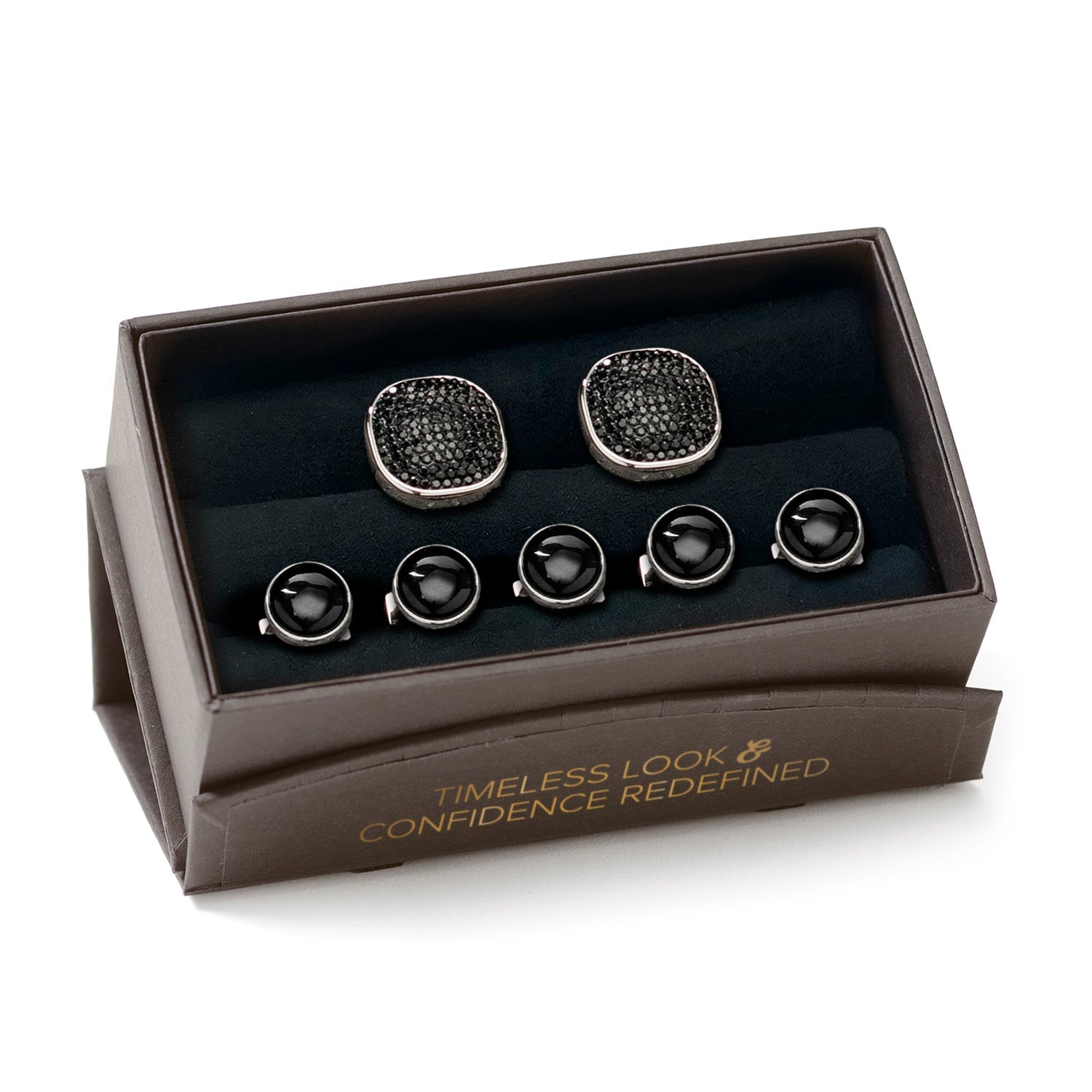 Mixed Pave Crystal and Onyx 5-Stud Set