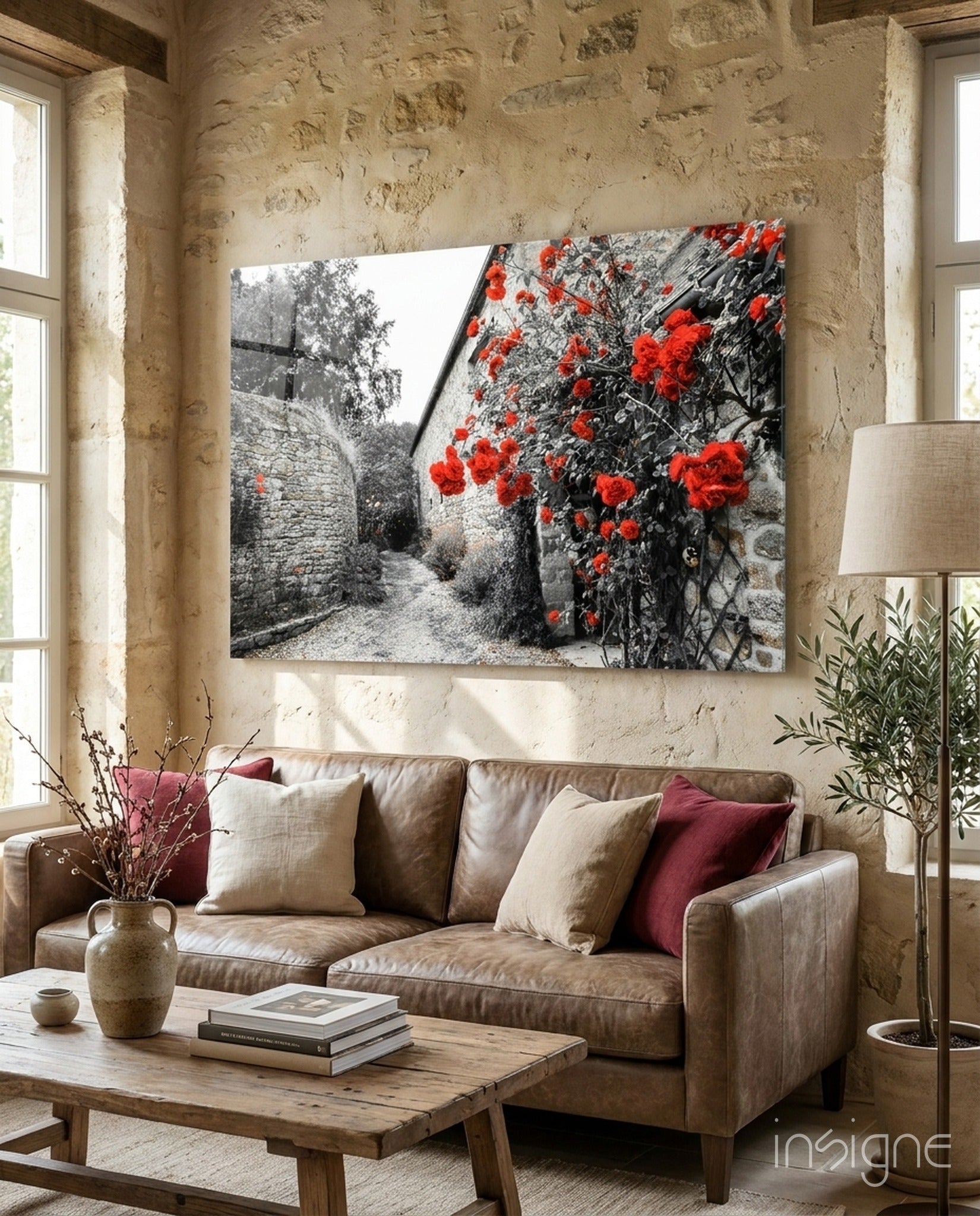 Red Rose Glass Wall Art