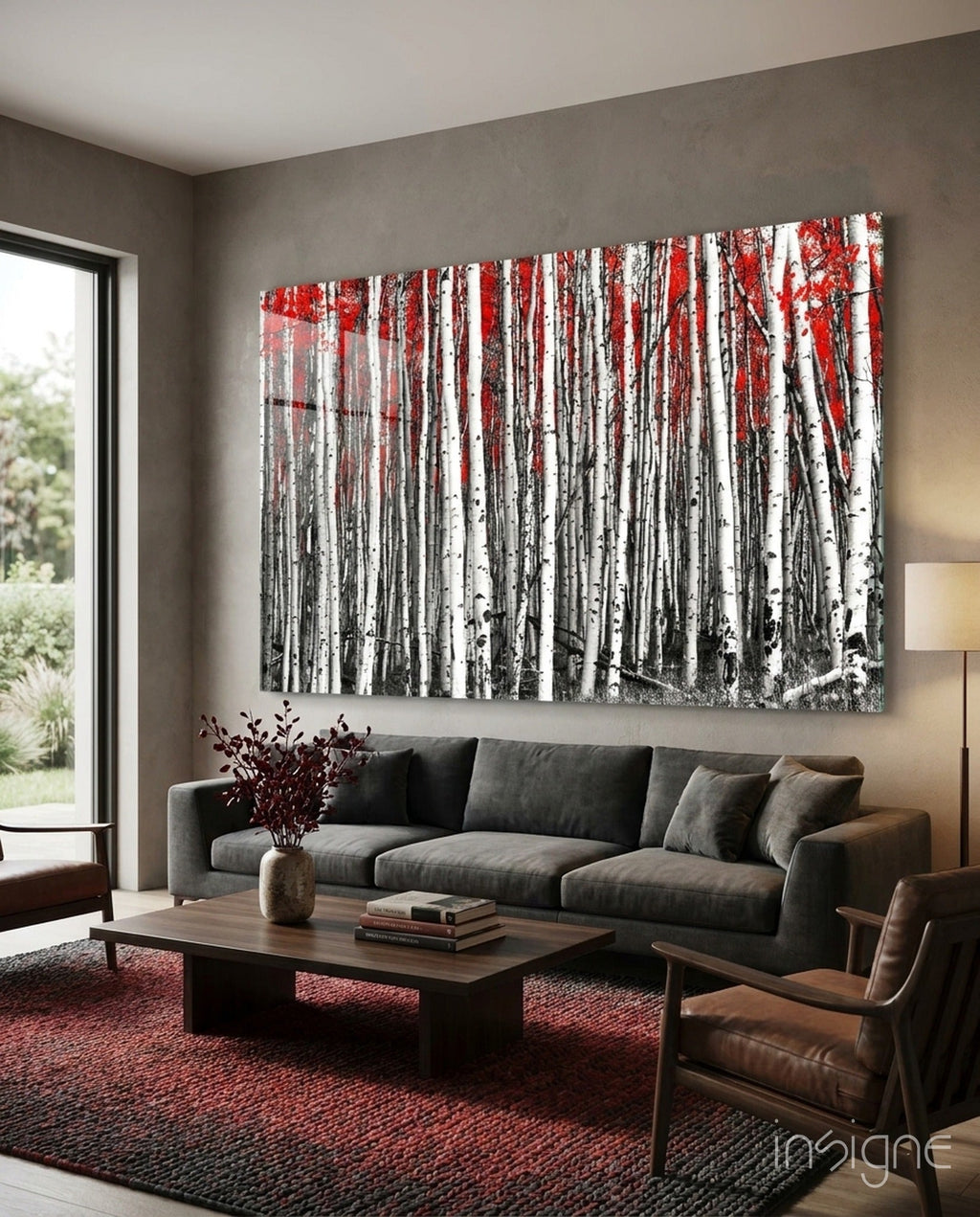 Red Forest Glass Wall Art