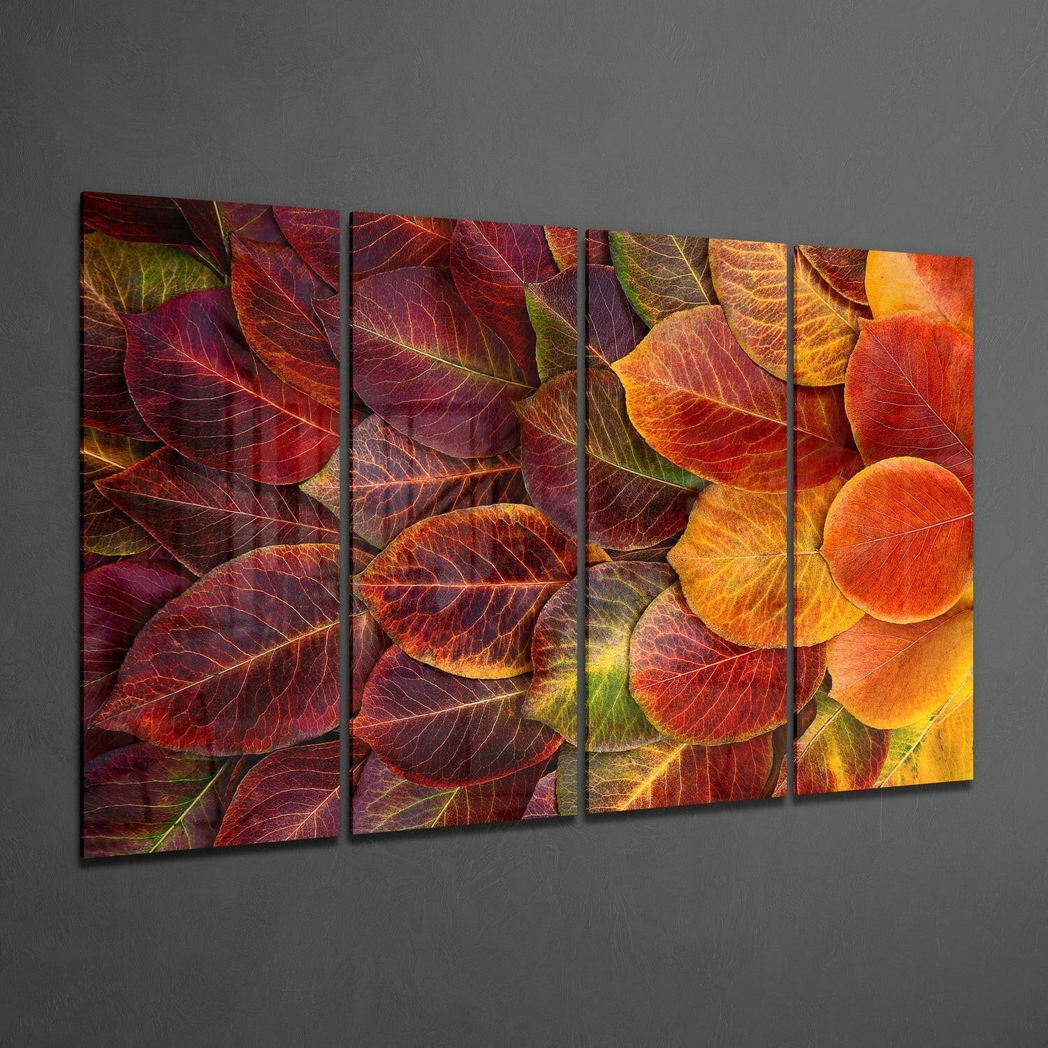 Autumn Leaves 4 Pieces Mega Glass Wall Art (59"x36")
