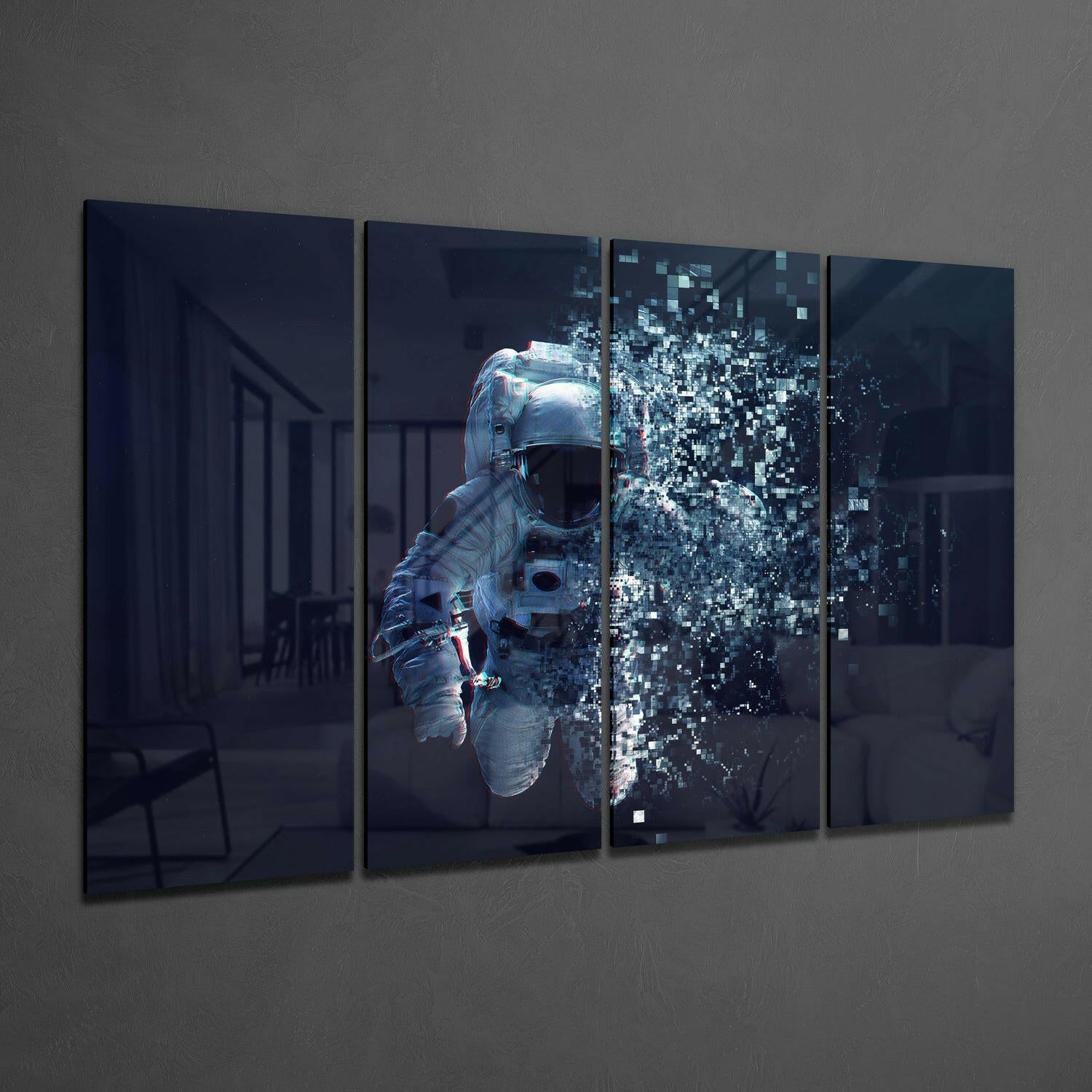 Astronaut  4 Pieces Mega Glass Wall Art (59"x36")