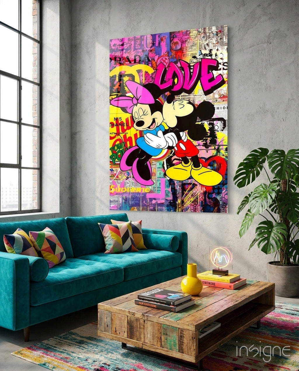 Mickey and Minnie: The Color of Love Glass Wall Art || Designer Collection